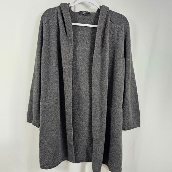 Weekend Max Mara Sweaters - Weekend MaxMara Longline Wool Blend Hooded Cardigan in Charcoal - Size S